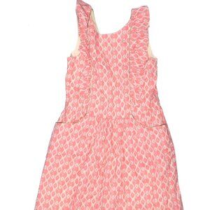 EUC Petite Lucette Size 8 Girls Woven Coral Ikat Dress Gold Piping Detail